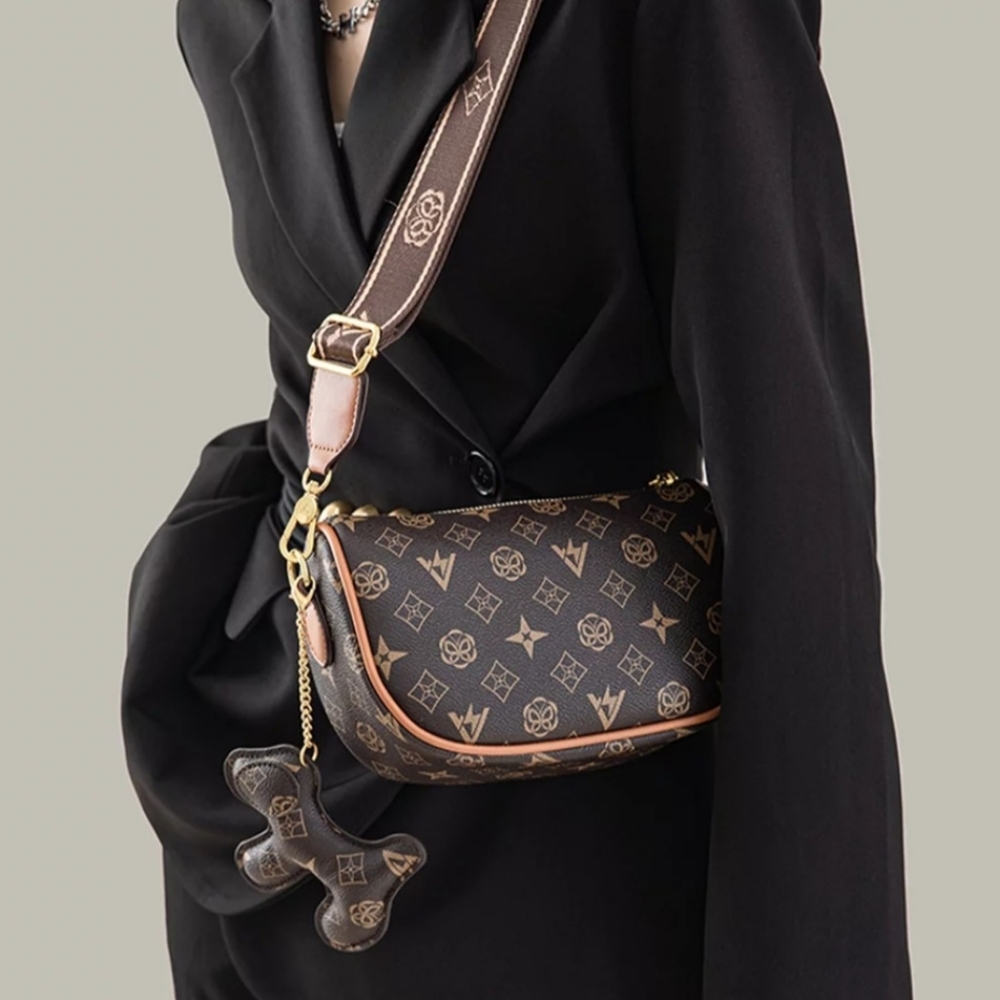 NEW Brown purse handbag dog keychain and dust bag Crossbody Discounted Shipping - Picture 4 of 12